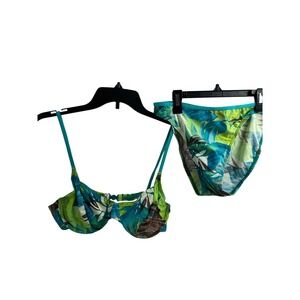 CHUNS Bikini Set Size M Teal Green Tropical Leaf Underwire High Leg Women